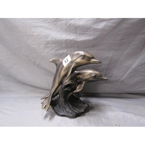12 - BRONZED DOLPHIN SCULPTURE