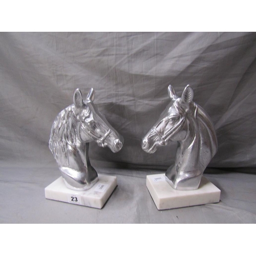 23 - PAIR OF HORSE BOOKENDS ON MARBLE BASES