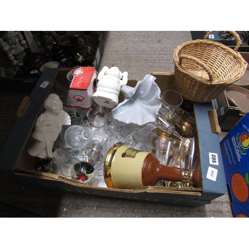 502 - BOX OF GLASSES AND DECANTERS
