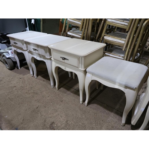 831 - THREE BEDSIDE CHESTS; STOOL