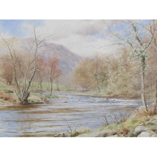 1317 - W NOEL JOHNSON - AUTUMN RIVER VALLEY, SIGNED WATERCOLOUR, F/G