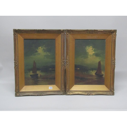 1380 - RICHARD JACK - PAIR, MOONLIT COASTAL SCENES, SIGNED OIL ON BOARDS, FRAMED
