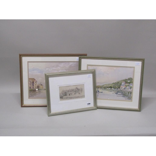 1389 - H HINCLIFFE - PENCIL DRAWING AND TWO WATERCOLOURS