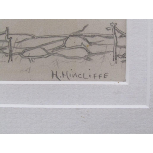 1389 - H HINCLIFFE - PENCIL DRAWING AND TWO WATERCOLOURS