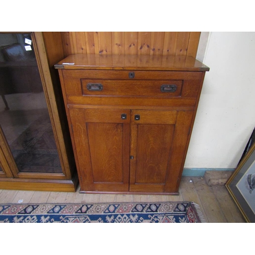 2037 - VICTORIAN OAK MILITARY TYPE SECRETAIRE CUPBOARD 104 x 83 cms