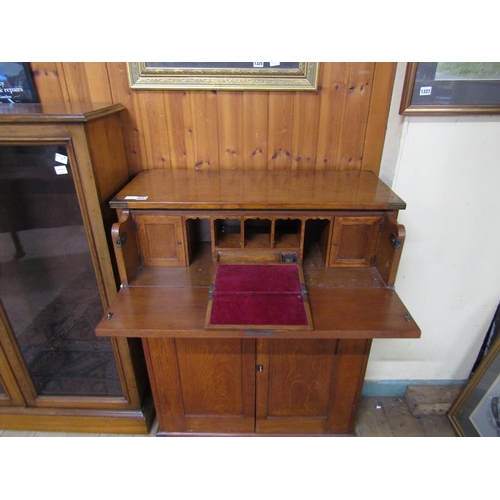 2037 - VICTORIAN OAK MILITARY TYPE SECRETAIRE CUPBOARD 104 x 83 cms
