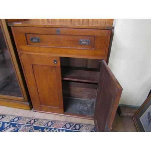 2037 - VICTORIAN OAK MILITARY TYPE SECRETAIRE CUPBOARD 104 x 83 cms