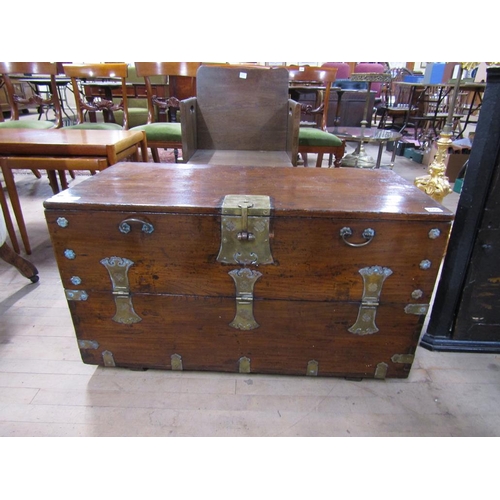 2050 - VICTORIAN MAHOGANY METAL BOUND TRUNK 55 x 88 cms