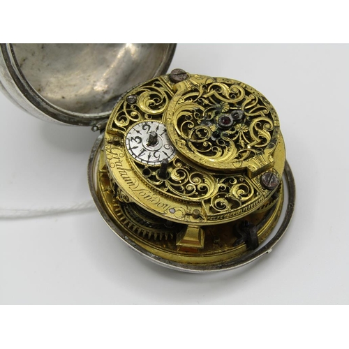 1611 - LATE 18C GRAHAM OF LONDON HOUR STRIKING POCKET WATCH WITH ENAMELLED PAIR CASE WITH WATCH MAKERS TICK... 