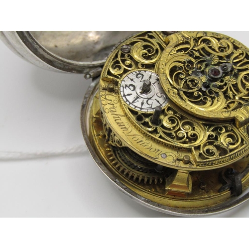 1611 - LATE 18C GRAHAM OF LONDON HOUR STRIKING POCKET WATCH WITH ENAMELLED PAIR CASE WITH WATCH MAKERS TICK... 