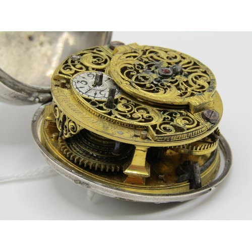 1611 - LATE 18C GRAHAM OF LONDON HOUR STRIKING POCKET WATCH WITH ENAMELLED PAIR CASE WITH WATCH MAKERS TICK... 