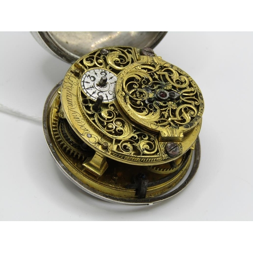 1611 - LATE 18C GRAHAM OF LONDON HOUR STRIKING POCKET WATCH WITH ENAMELLED PAIR CASE WITH WATCH MAKERS TICK... 