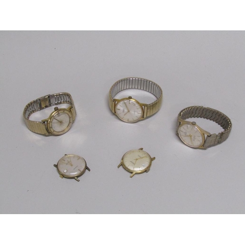 1643 - FIVE GOLD PLATED GENTS WATCHES TO INC. ACCURIST, WILSON ETC