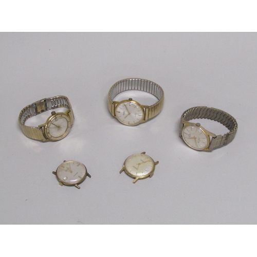 1643 - FIVE GOLD PLATED GENTS WATCHES TO INC. ACCURIST, WILSON ETC