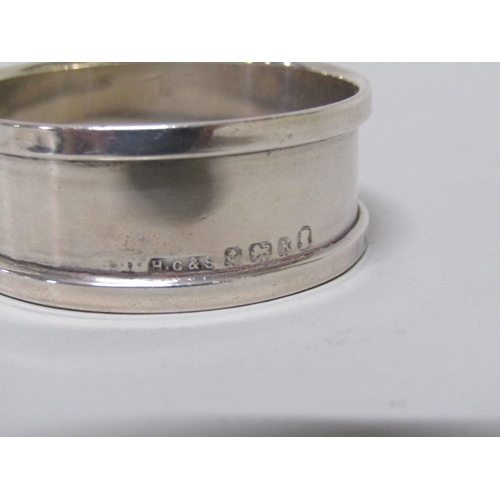 1659 - SILVER TOP CUT GLASS JAR, SILVER NAPKIN RING, ENAMEL BOX AND COVER ETC