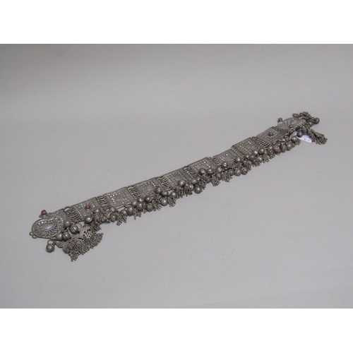1676 - BEDOUIN JEWELLERY WHITE METAL BELL BELT