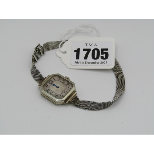 1705 - MID 20c 18ct WHITE GOLD CASED LADIES WATCH WITH A 9ct WHITE GOLD LINK STRAP