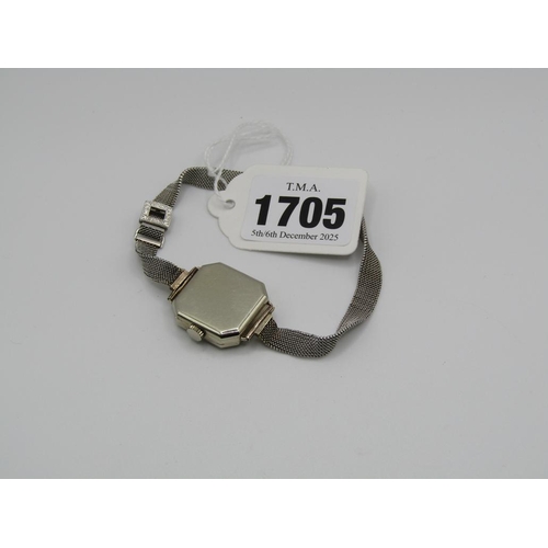 1705 - MID 20c 18ct WHITE GOLD CASED LADIES WATCH WITH A 9ct WHITE GOLD LINK STRAP