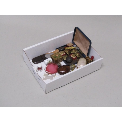 1785 - COLLECTION OF MILITARY BUTTONS PLUS SCENT BOTTLES, THIMBLES ETC