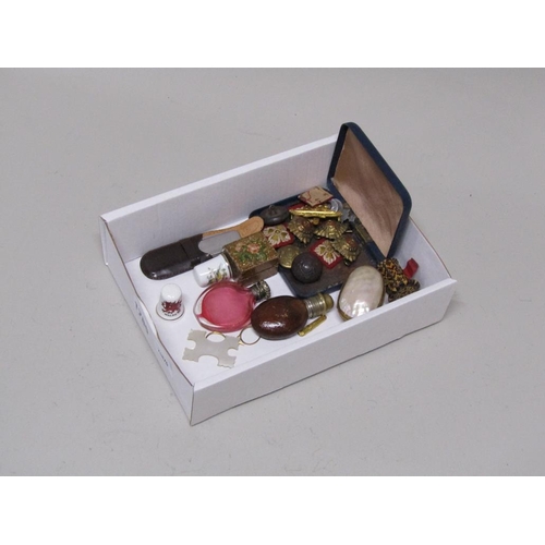 1785 - COLLECTION OF MILITARY BUTTONS PLUS SCENT BOTTLES, THIMBLES ETC