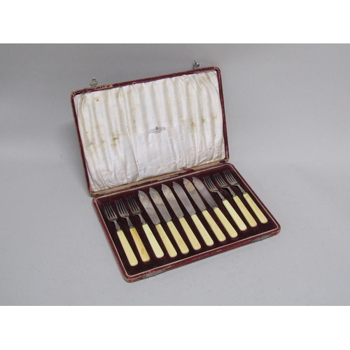 1837 - ALEXANDER CLARK CO. LTD LONDON BOXED SET OF SIX SILVER KNIVES AND FORKS WITH BONE HANDLES