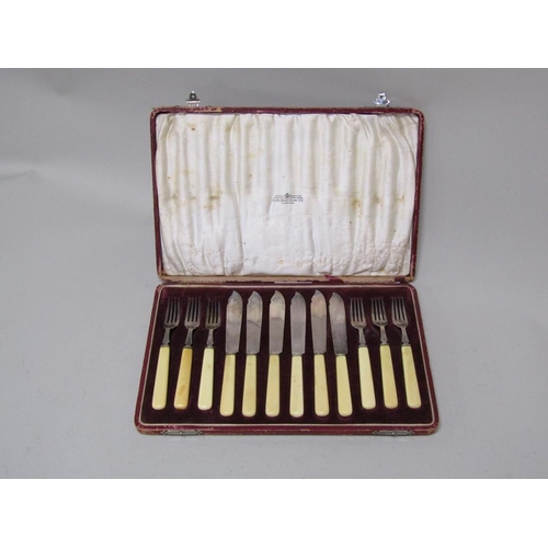 1837 - ALEXANDER CLARK CO. LTD LONDON BOXED SET OF SIX SILVER KNIVES AND FORKS WITH BONE HANDLES