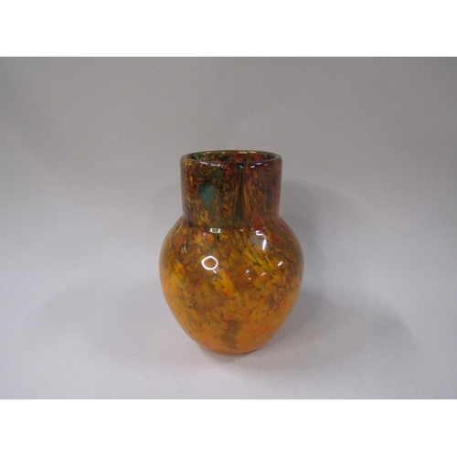 1925 - MONART GLASS N IX SHAPE VASE IN ORANGE, BROWN AND GREEN