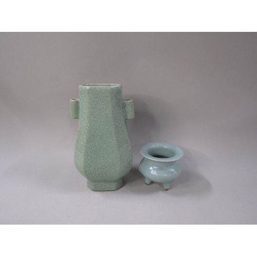 1935 - CHINESE CELADON POTTERY VASE AND TRIPOD CENSER