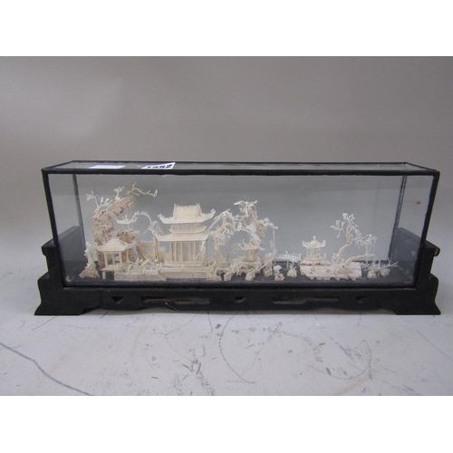1552 - LATE 19c ORIENTAL BLEACHED CORK CASED DISPLAY OF A VILLAGE SCENE