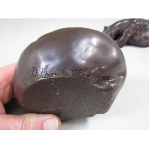 1598 - TWO PATINATED BRONZE FIGURE GROUPS OF GREYHOUNDS RESTING, SIGNED ALAN R JOHNSON