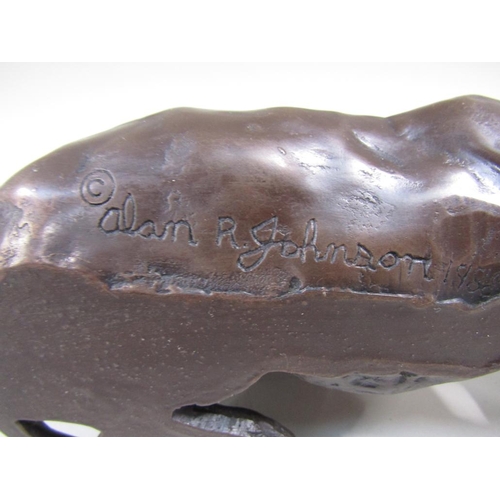 1598 - TWO PATINATED BRONZE FIGURE GROUPS OF GREYHOUNDS RESTING, SIGNED ALAN R JOHNSON