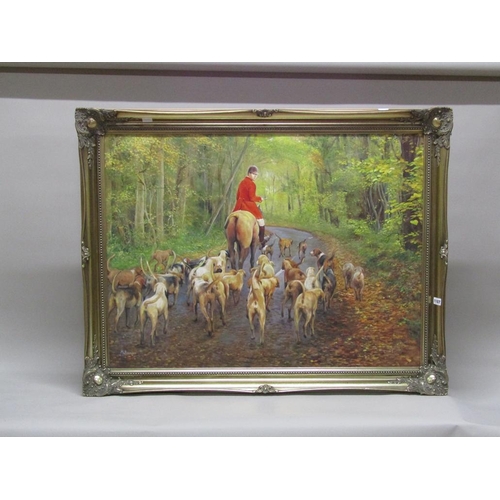 1107 - MAKINSON - HUNTSMAN AND HOUNDS, OIL ON CANVAS, FRAMED