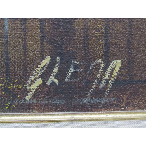 1137 - GLENN - NIGHT TIME STREET SCENE WITH HORSE AND CARRIAGE, SIGNED OIL ON CANVAS, FRAMED