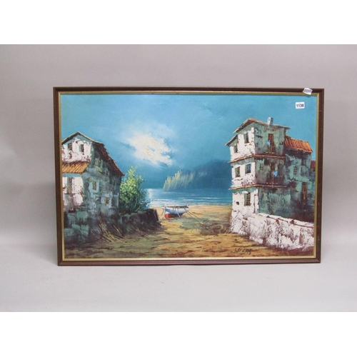1138 - LUCAS - CONTINENTAL LAKE WITH ADJOINING HOUSES, SIGNED OIL ON BOARD
