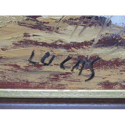 1138 - LUCAS - CONTINENTAL LAKE WITH ADJOINING HOUSES, SIGNED OIL ON BOARD