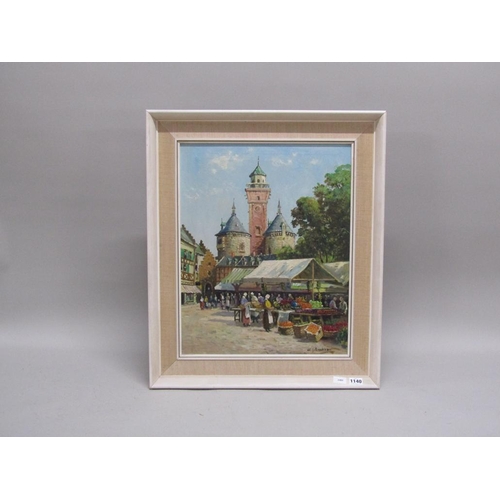 1140 - W J BUNKER - MARKET DAY, SIGNED OIL ON CANVAS, FRAMED
