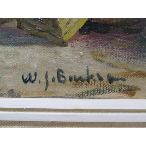 1140 - W J BUNKER - MARKET DAY, SIGNED OIL ON CANVAS, FRAMED