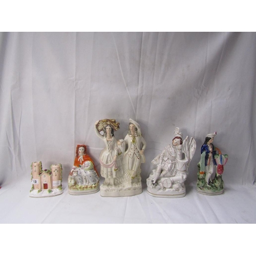13 - FIVE STAFFORDSHIRE FIGURES