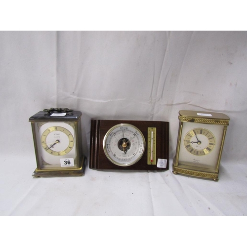 36 - TWO MANTEL CLOCKS; BAROMETER