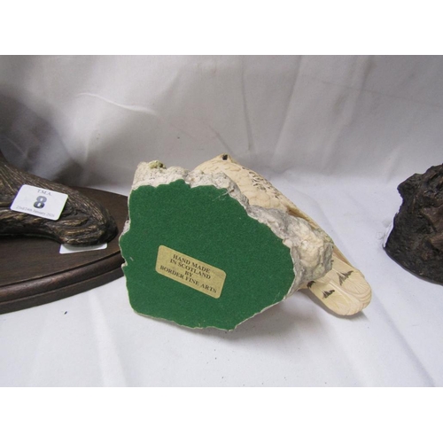 8 - THREE OWL FIGURES, OTTER FIGURE