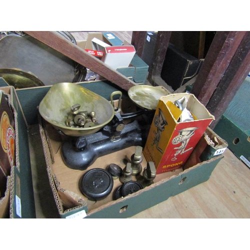 141 - BOX OF SCALES AND WEIGHTS