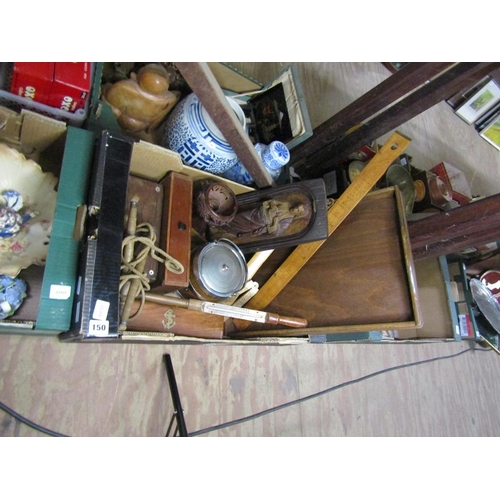 150 - BOX - WOODEN TRAYS, BISCUIT BARREL, SKIPPING ROPE ETC