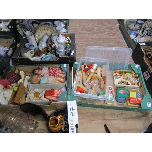 172 - TWO BOXES OF DOLLS AND CHILDRENS GAMES