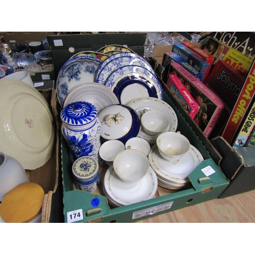 174 - BOX OF PLATES, TEA CUPS ETC