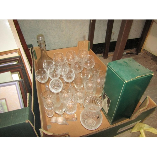 341 - BOX OF MIXED GLASSES AND DECANTER
