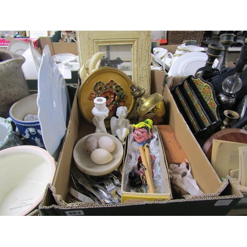 SILVER PLATE, PELHAM PUPPET, OIL LAMP ETC
