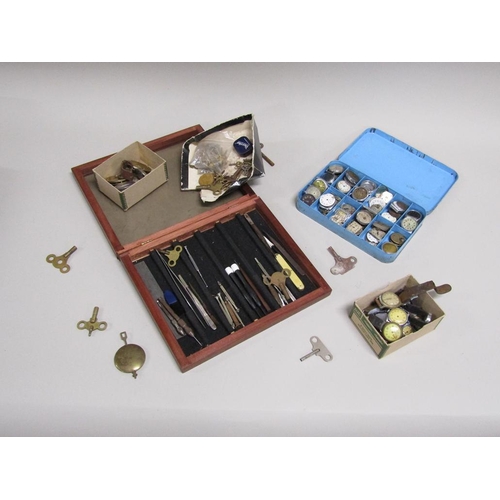 BOX OF WATCHES, WATCH PARTS, WATCH TOOLS ETC