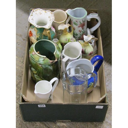 444 - BOX OF MIXED JUGS AND VASES