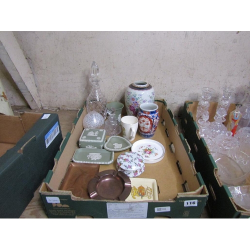 116 - BOX OF MISC TO INCL WEDGWOOD, GLASS ETC