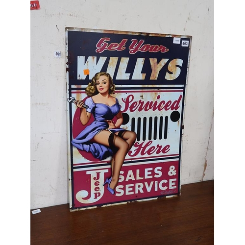 603 - MODERN WILLYS JEEP TIN SIGN